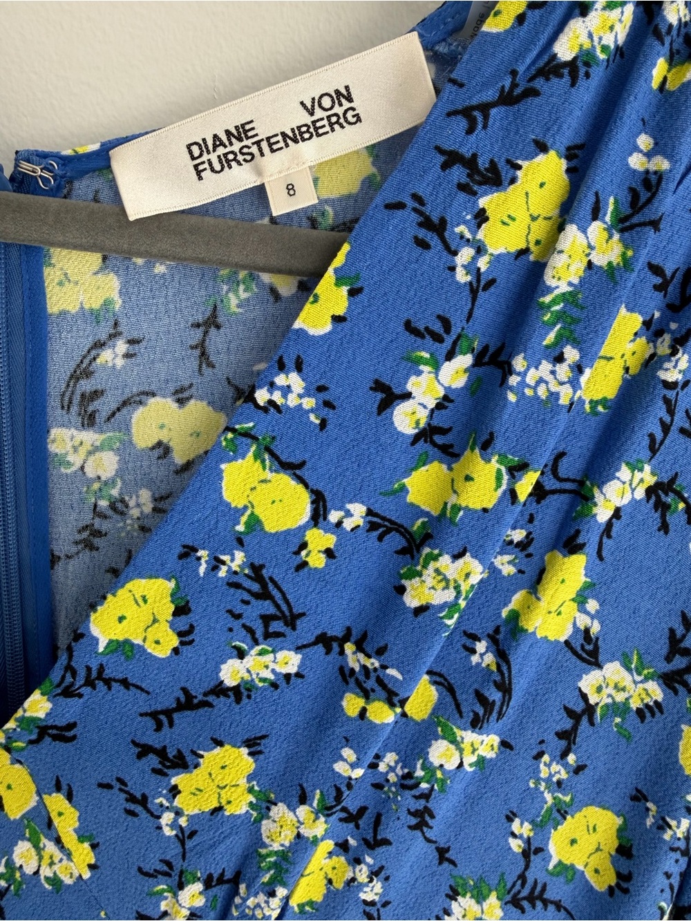 Diane Von Furstenberg Jemma V-Neck Blue and Yellow Floral Midi Dress - Picture 6 of 7